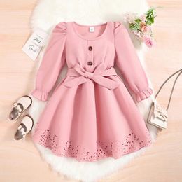 Girl Dresses Kids Casual Dress For Girls Clothes 2023 Autumn Winter Toddler Cute Pink Long Sleeve Princess Fashion Children 2-8Y