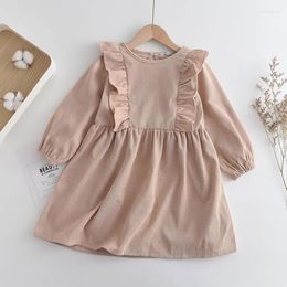 Girl Dresses Toddler Baby Girls Clothes Corduroy Ruffled Long Sleeve Crew Neck Dress Spring Autumn Casual A-line Solid