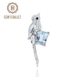 Pins Brooches GEM'S BALLET 925 Sterling SIlver Statement Brooch Natural Sky Blue Topaz Gemstone Handmade Bird Brooches For Women Fine Jewelry 231204