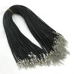 100pcs 1 5mm Black Wax Leather Snake chains bracelets Beading Cord String Rope Wire 45cm 5cm Extender bracelet ChainLobster Clasp 298M