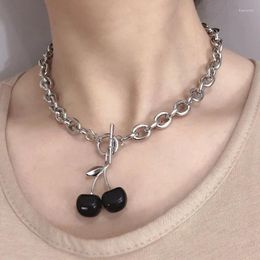 Chains Punk Sweet Cherry Necklaces Gothic Silver Colour Metal Choker For Women Girls Pendant Chain Party Jewellery Gifts