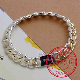 Men's Jewellery Bracelet Pulseras 925 Silver 10mm Width 21cm Thick Exquisite Fashion Women's Fine262D