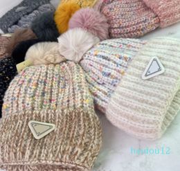 Winter Hat Men's Beanie Hat Women's Autumn and Winter Small Fragrance Style New Warm Fashion All-match Triangle Letter Knitted Hat