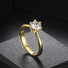 Wedding Rings Classic 1 Carat Crystal Ring For Women Zirconia Gold Color Engagement Anniversary Proposal Marriage Jewelry R174 231204