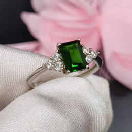 Cluster Rings 0.8ct 5mm 7mm Genuine Diopside Ring 925 Silver Chrome 18K Gold Plating Gemstone Jewellery