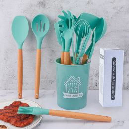 Silicone cookware set of 6 pieces, non stick spatula, spoon, filter, slotted spoon, pasta fork, silicone cookware, kitchen utensils