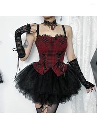 Women's Tanks Gothic Dark Punk Sexy Temperament Slim Fit Tops Harajuku Y2K Vintage Christmas Red Chequered Camisole 2024 Autumn Women