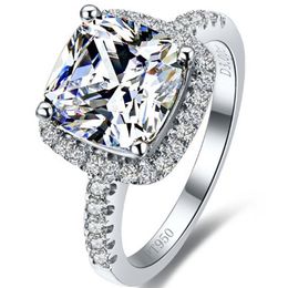 S925 6 6mm 1CT Lovely Design Cushion Synthetic Diamonds Engagement Ring Sterling Silver Promise Bridal Wedding White Gold Color329g