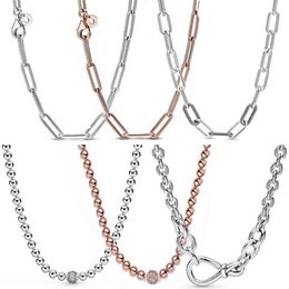 925 Sterling Silver Chunky Infinity Knot Bead & Pave Me Link Snake Chain Sliding Necklace for Popular Charm Diy Jewelry247o