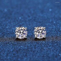 Stud Real Moissanite Earrings 14K White Gold Plated Sterling Silver 4 Prong Diamond Earring For Women Men Ear 1ct 2ct 4ctStudStudS253W