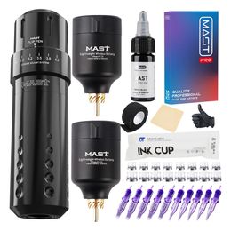 Tattoo Machine Adjustable Stroke Length Mast Flip Makeup Permanent Kit Triple Black Wireless Battery Power Cartridge Set 231204