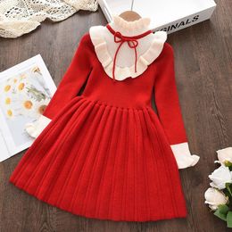 Girl's Dresses Bear Leader Christmas Girls Dresses Winter Baby Cotton Knitted Sweater Dress Spring Autumn Red Princess Dresses Kids Clothes 231204