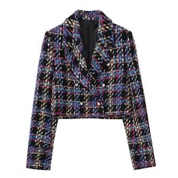 Womens Suits Blazers Ladies Plaid Tweed Suit Outerwear Spring Short Coats Long Sleeve Tops Fashion Jackets Tailored Women Small 231204