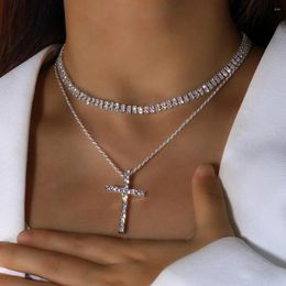 Pendant Necklaces 2pcs Shinning FULL Zircon Crystal Cross For Women Mom Wedding Party Christmas Birthday Jewelry Gifts Her