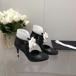 A114 Decro Women Flower Designer Sandals Pearl Fashion Summer High Heels Female Size 35-41 Brand Footwear Ladies Dress Genuine Leath