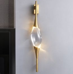 Modern Light Luxury Bedside Wall Lamp Home Decor Led Lights For Living Room Hotel Simple Design All Copper Crystal Wall Light