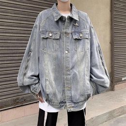 Men's Jackets Fashionable Retro Distressed Denim Couple Loose Casual High Street Zipper Sleeve Jacket Men Tops Male Clothes