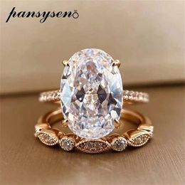 PANSYSEN 9ct Radiant Cut 9 13MM lab Diamond Ring sets for Women Solid 925 Sterling Silver 18K Rose Gold Color Rings 220207318n