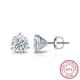 Female Small Screw Stud Earrings 6 7 8mm Round Lab Diamond Earrings 100% Real 925 Sterling Silver For Women278Q