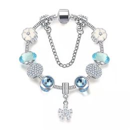 16 to 21CM light blue crystal charm bracelet oriental cherry charms beads fit bangle snake chain DIY Accessories Jewellery as valent298y