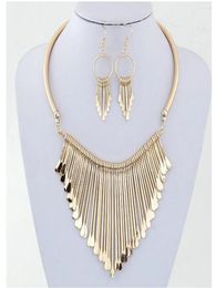 Necklace Earrings Set Gold-plate Fashion Multi-layer Metal Tassel High-grade Alloy Jewellery Accessories For Woman