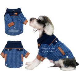 Designer Dog Clothes Brand Dog Apparel Classic Letter Pattern Luxury Dogs Jacket Warm Winter Pet Coat with Leather Collar and Leathers Cuffs for Small Dog Blue XL A887