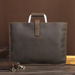 Briefcases Vintage crazy horse leather men's bag briefcase brand designer laptop iPad file s man messenger bolso hombre 231204