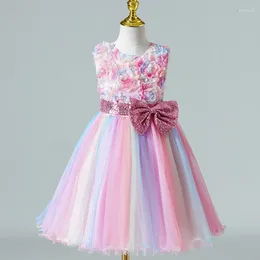 Girl Dresses Mesh Sleeveless Tie-dye Puffy Princess Dress For Party Pageant Ball Gown Host Performance Flower Weddings