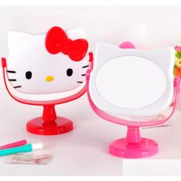Mirrors Kawaii Cat Kitty Desk Mirror Single Sided Rotating Student Makeup Portable Drop Delivery Home Garden Decor Dhfzo