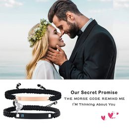 Charm Bracelets Vnox Attractive Heart His and Hers Handmade Rope Braided Couple Bracelets for Women Men Custom Matching Set Gifts for Lover 231204