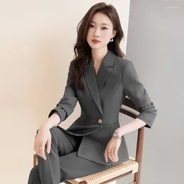 Women's Two Piece Pants Grey Suit Autumn Clothing High-End El Front Desk Manager Formal Wear Professional Tailored Coat Overalls