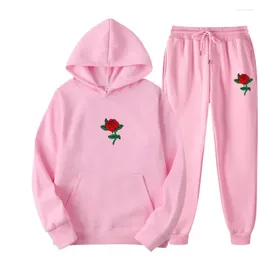 Men's Tracksuits Hoodies Suit Rose Flower Tracksuit Sweatshirt Fleece Sweat Pants Jogging Homme Pullover 3XL Female Sporting Set