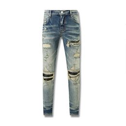 Fashion new men's jeans eyeletslight blue dark gray italian designer trousersstreetwear denim skinny slim straight leg biker jeans D2 top quality small leg pants