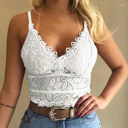 Women's Tanks Lace Floral Y2k Sexy Strap Women Sleeveless Camisole Solid Ribbed Crop Tops V-Neck Vest Casual Tee Female Hollow Out Top