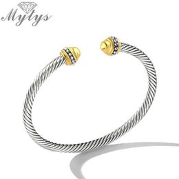 Mytys Open Cuff Adjustable Wire Cable Bracelet for Women Brand Retro Antique Bangle Elegant Beautiful Valentine Q0717259r