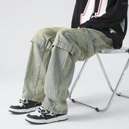 Men's Jeans Tie Dye Retro Cargo Fashion High Street Wide Leg Hip Hop Splicing Trousers Large Pocket Male Baggy Denim
