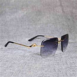 Vintage Rimless Oversize Men Oculos Leopard Style Square Metal Shade Cutting Lens Gafas Women OutdoorKajia New