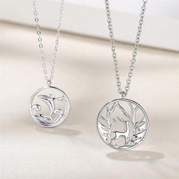 Pendant Necklaces Fashion Mori Whale And Deer Couple Silver Plated Collarbone Round Geometric Animal Clavicle Chain MS008Pendant239l