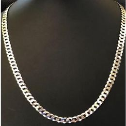 Men's Shiny 7mm Flat Curb Miami Cuban Chain Solid 925 Silver ITALY MADE249D
