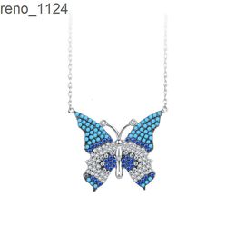 1 chinese jewelry wholesale simple chain blue turquoise jewelry 925 sterling silver butterfly necklaces for girls women