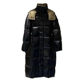 Topstoney 2023 Winter New White Duck Down Hooded Coat With Black And Gold Contrast And Knee-high Warm Dawn Jackat 017