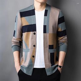 Men's Hoodies The Colourful Sweater Cardigan Splicing V-neck Knitwear Large Size Jacket
