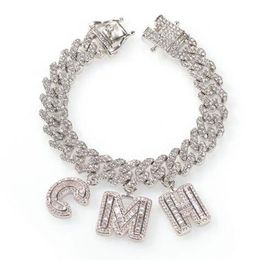 Custom Name Zircon Baguette Letters 12MM Austrian Rhinestone Cuban Chain Necklace &Bracelets Anklet For Men Women221k