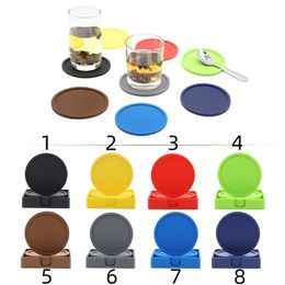 Colorful Round Heat Resistant Silicone Coasters Table Cup Mat Durable Flexible Tableware Anti Skid Slip Tabletop Drinking Protection Anti Overflow Cafe Pads