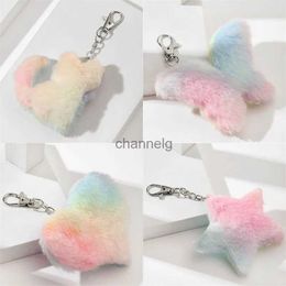 Key Rings Cute Fantasy Heart Shape Plush Keychain Pendant Butterfly Cat Star Key Rings Colourful Handbag Ornament Accessories for Women YQ231204