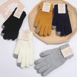 Five Fingers Gloves Winter Touch Screen Women Men Warm Stretch Knit Mittens Imitation Wool Full Finger Guantes Female Crochet Luvas Thicken 231204
