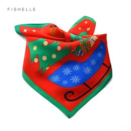 Scarves Cute green and red 100% natural silk scarves women 100% real silk 50cm small square neck scarf wrap ladies Christmas gift 231204