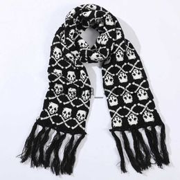 Scarves Scarf With Fringes For Men Black And White Stylish Knitted Wool Feel Long Fashion Scarf With Fringes Skull Crossbones J231204