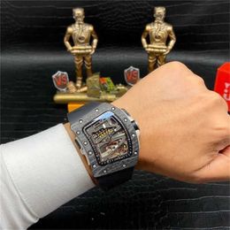 Automatic Watch N Factory Luxury Watches Tourbillon Rm7001 Bike Race Wristwatch Carbon Fibre Barrel Multifunctional Movement YHWU4