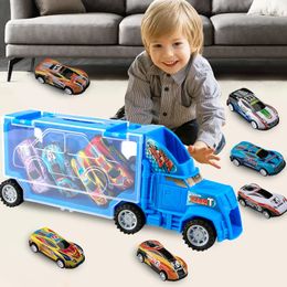 Diecast Model Children's inertial storage toy car send 6 alloy pull back portable container 3 4 5 7 year old boy and girl set birthd 231204